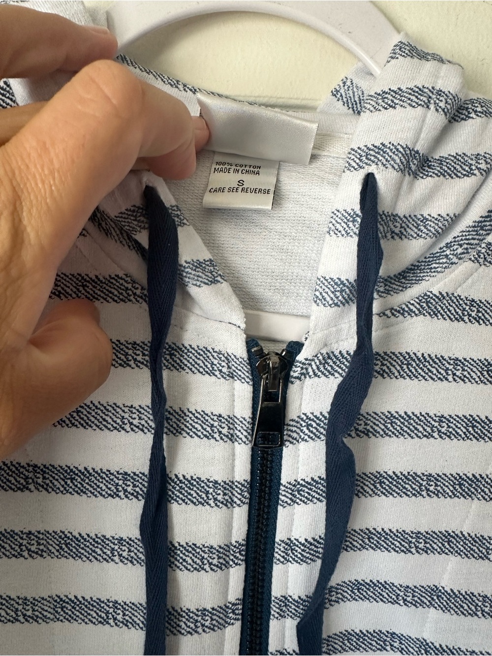 Wild Palm Stripe Full-Zip Hooded Tunic Jacket - Blue/White - Size Small - Picture 4 of 5